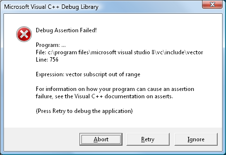 MS CRT Debug assert dialog